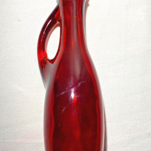 Mosser Vintage Ruby Red Oil Vinegar Glass Cruet 7 3/4" w/Handle Bottle Decanter - Picture 2 of 6